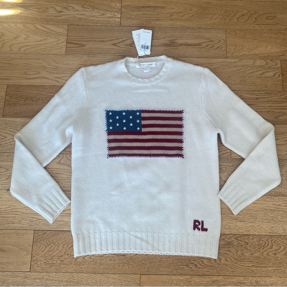 Ralph Lauren Purple Label Cashmere Flag Sweater Cream White USA Olympics $1698